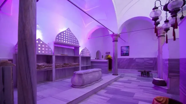 The domed marble interior of the historic Cagaloglu Hamam bathhouse
